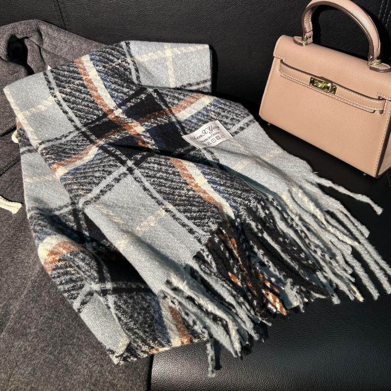 High-End Plaid Shawl for Women - 2025 Autumn/Winter Korean Style Thickened Imitation Cashmere Scarf