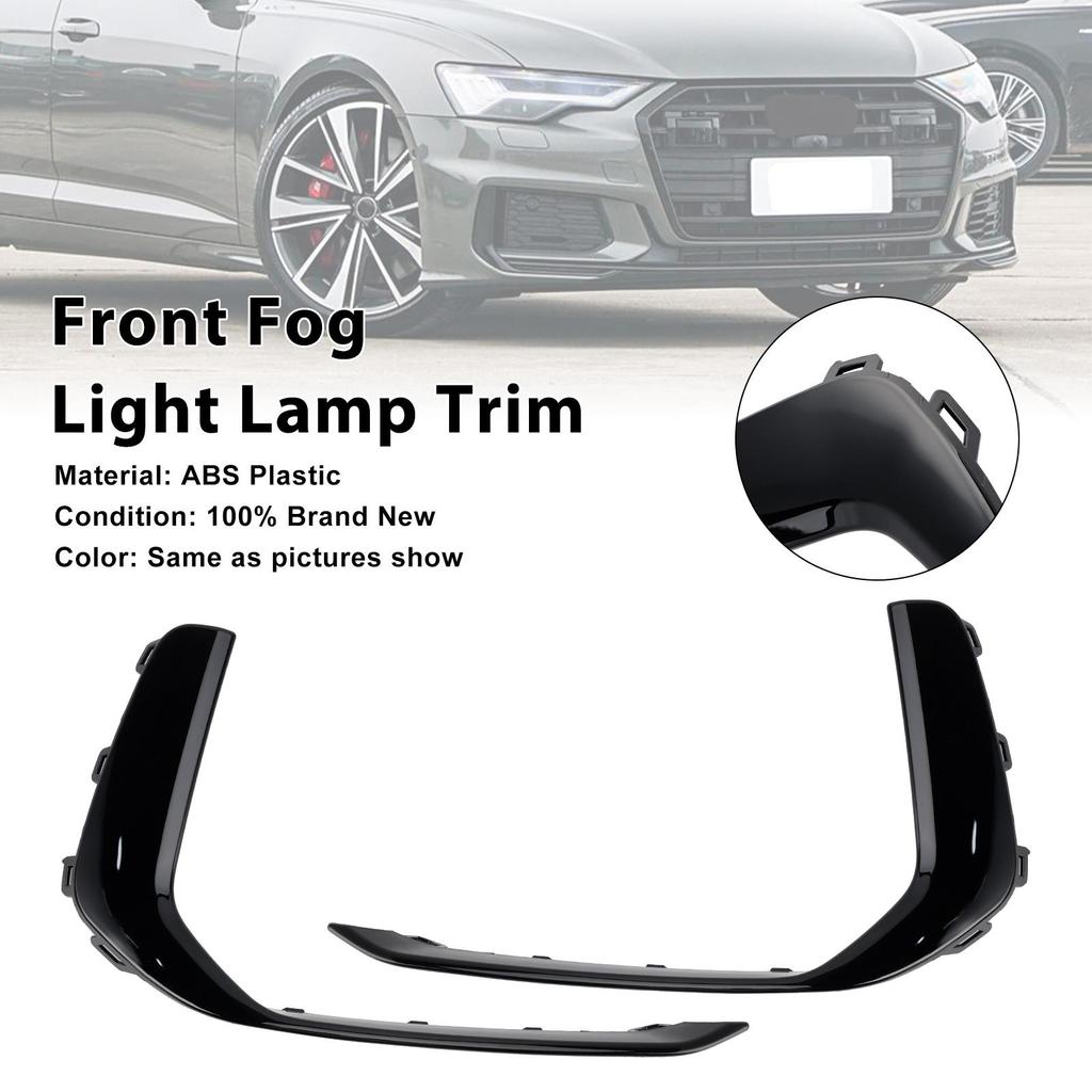 2PCS Front Fog Light Lamp Trim Fit A6 C8 S-Line S6 2019-2023 Black