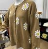 Autumn & Winter Chrysanthemum Embroidered Women's Knit Cardigan Sweater