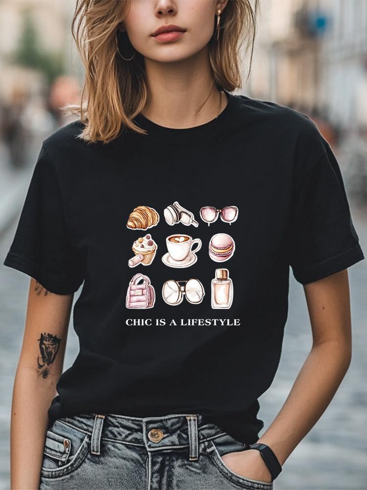 Chic Lifestyle Graphic T-Shirt Fashion Icons Coffee Pastries Trendy Casual Tee Unisex T-Shirt XXL