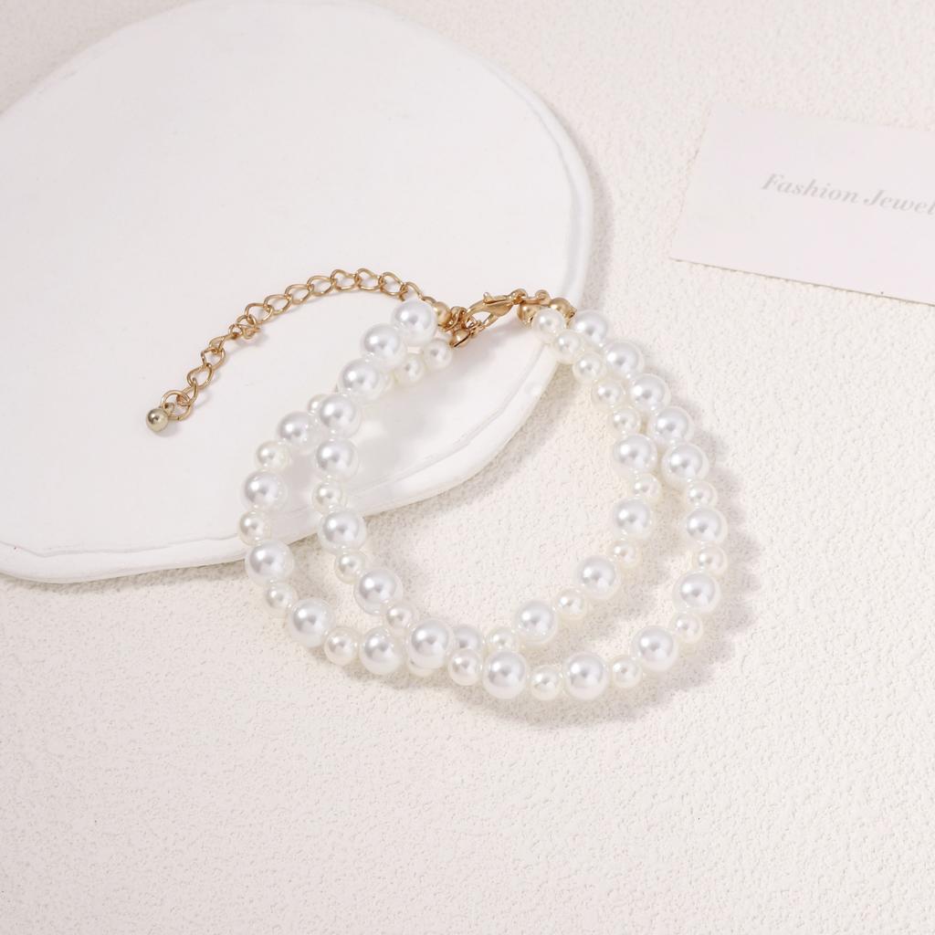 French Temperament Double-layer Stacked Clean and Simple White Imitation Pearl Necklace Bracelet Set, Light Luxury and High-end Sense