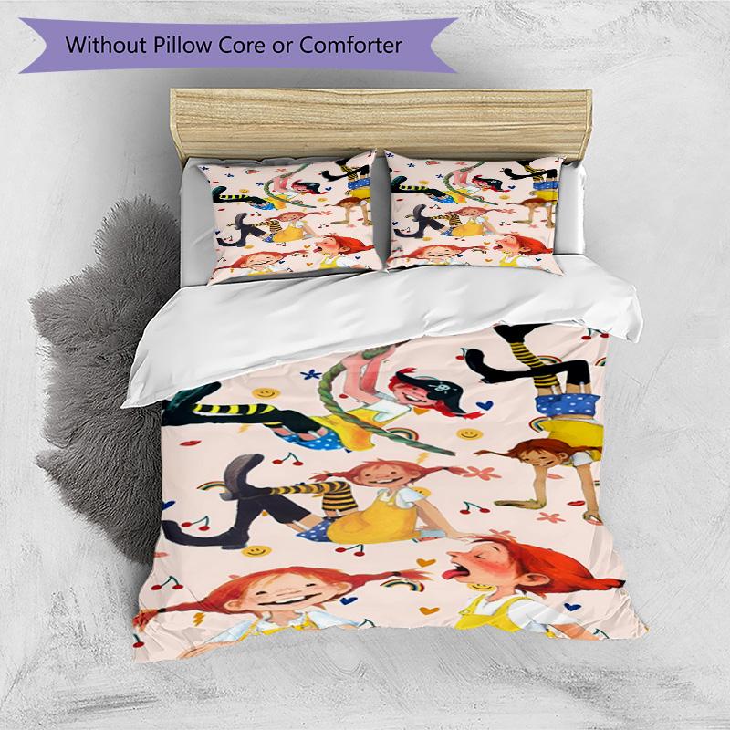 3pcs Duvet Cover Set (1*Duvet Cover + 2*Pillowcase, Without Core), Pippi Longstocking Print Bedding Set, Bedroom Decor, All‑Season, Birthday Gift