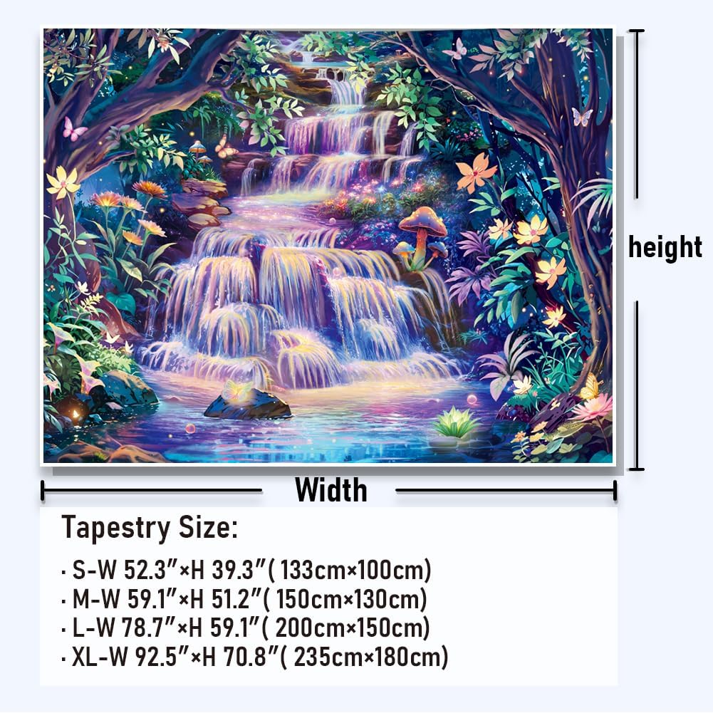 Amonercvita Blacklight Forest Tapestry Neon Tree Waterfall Tapestries UV Reactive Galaxy Space Tapestries Colorful Floral Plants Tapestry Wall