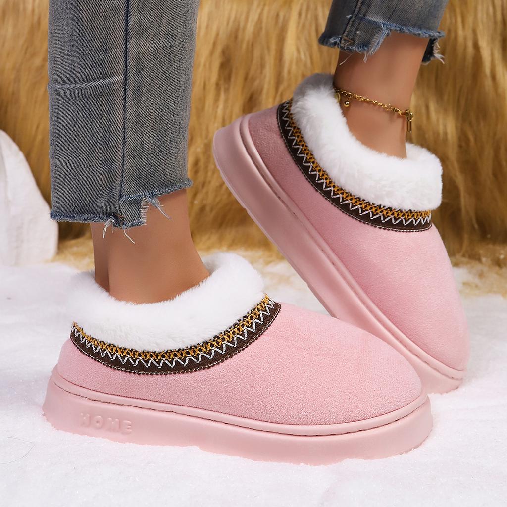 Autumn and Winter Lace Ethnic Style Fashionable Cotton Bags and Couple's Warm Cotton Slippers for Indoor and Outdoor Use