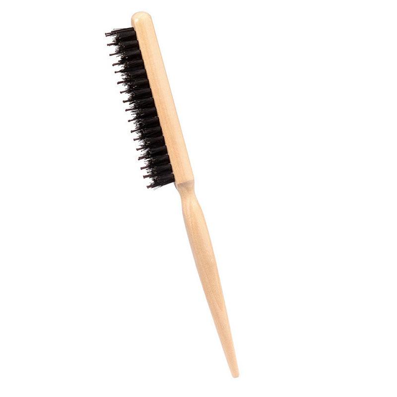 Solid Wood Boar Bristle Teasing Comb - Three-Row Fluffy Styling Comb for Updos and Hair Wrapping