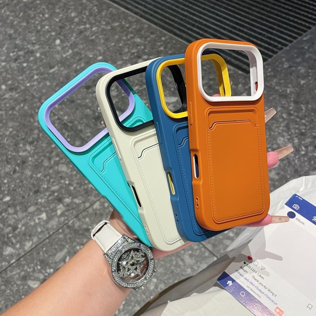 Silicone Card Holder Slot Candy Phone Case For iPhone 17 Air 16 15 14 13 12 11 Pro Max Plus Wallet Pocket Bumper Cover