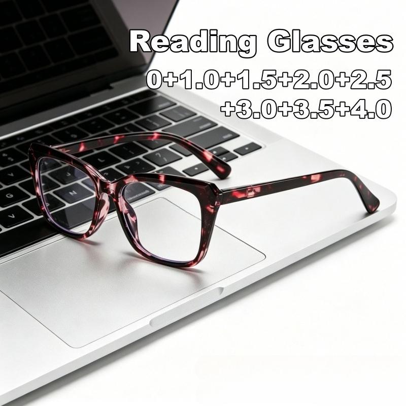 Fashionable Square-Frame Blue Light Blocking Presbyopia Glasses Large Frames Comfortable High-Definition Women Reader Eyewear 0 To +4.0