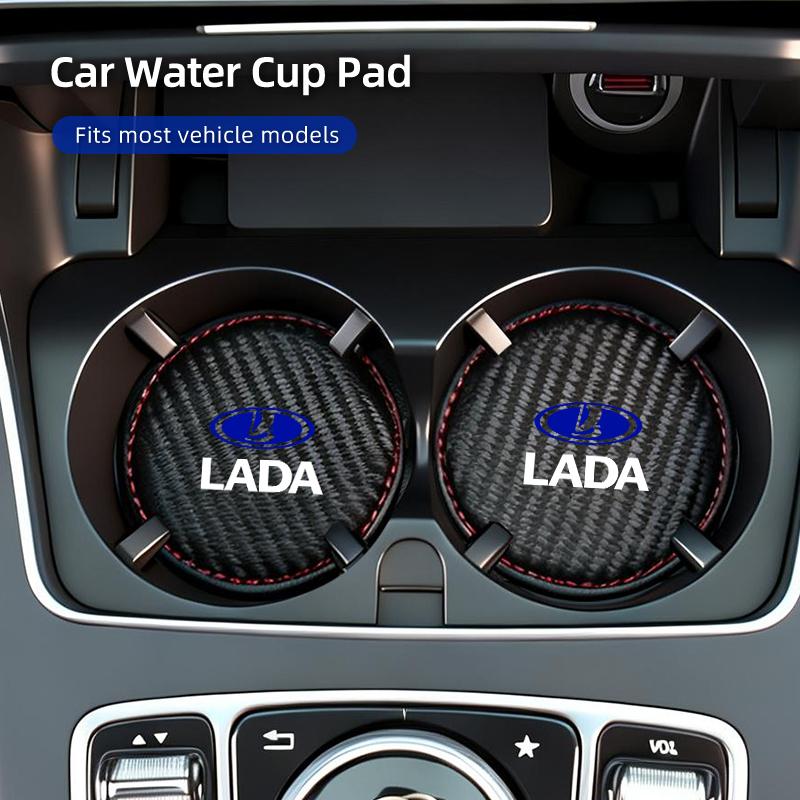Car Accessories Interior Leather Edged Water Cup Pad For Lada Priora Sedan Sport Kalina Granta Vesta Niva Largus Vaz Samara 2110
