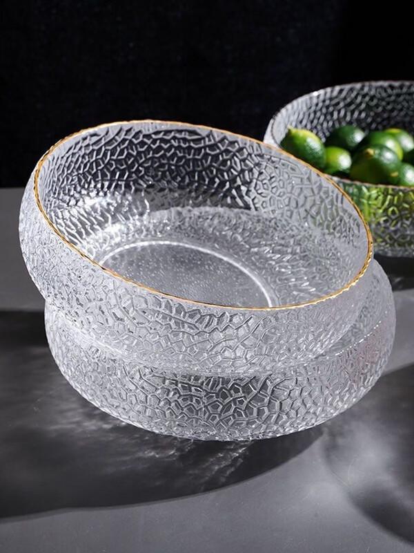 Japanese Style Gold Rim Hammered Glass Salad Bowl