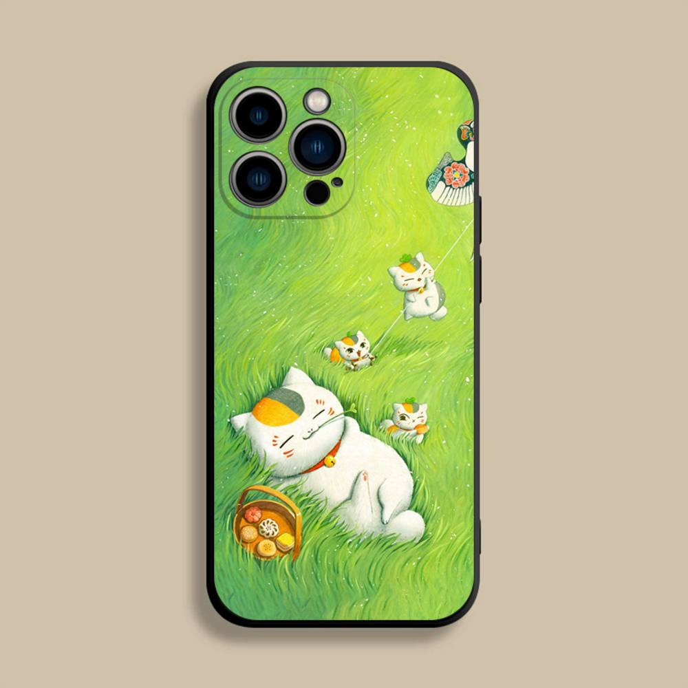 Sensei Natsume yuujinchou Nyanko Phone Case For iPhone 17,16,15,14,13,12,Pro,Max,Plus,E,SE4,Air,Mini Black Soft Cover