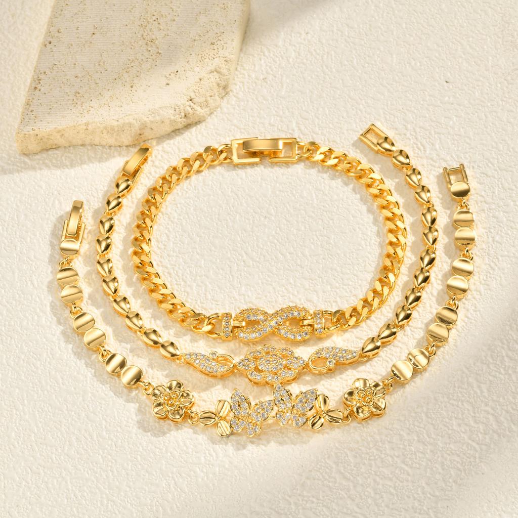 Wind Lady Copper Micro-Inlaid Zircon Infinity Flower Butterfly Bracelet Pbr-308