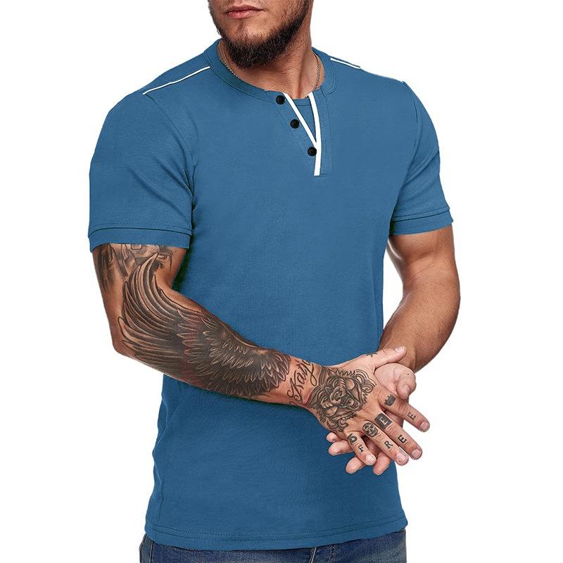 Mens Slim Fit V Neck Henley Short Sleeve Solid Casual T Shirt