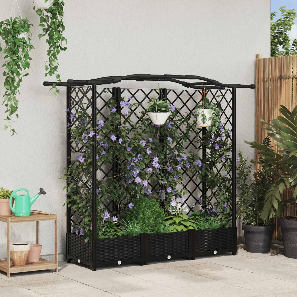 Raised Garden Bed with Trellis and Hanging Roof Black 163 X 40 X 126 Cm PP