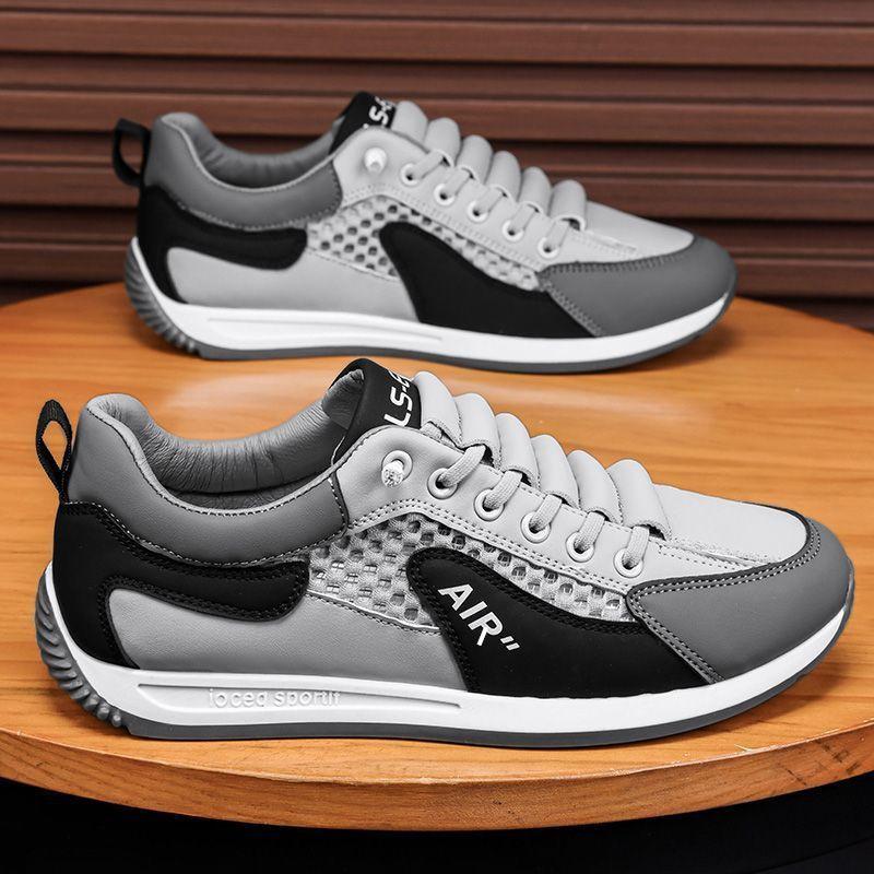 

Summer new trendy men s shoes lace-up low-top casual shoes hollow breathable mesh shoes sports student shoes running shoes 44 сірий колір