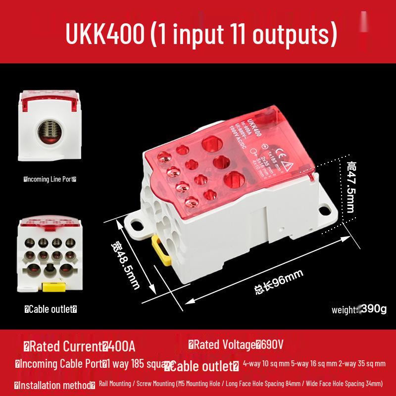 DIN Rail Multi-Out Terminal Block UKK80A-500A Neutral Blocks
