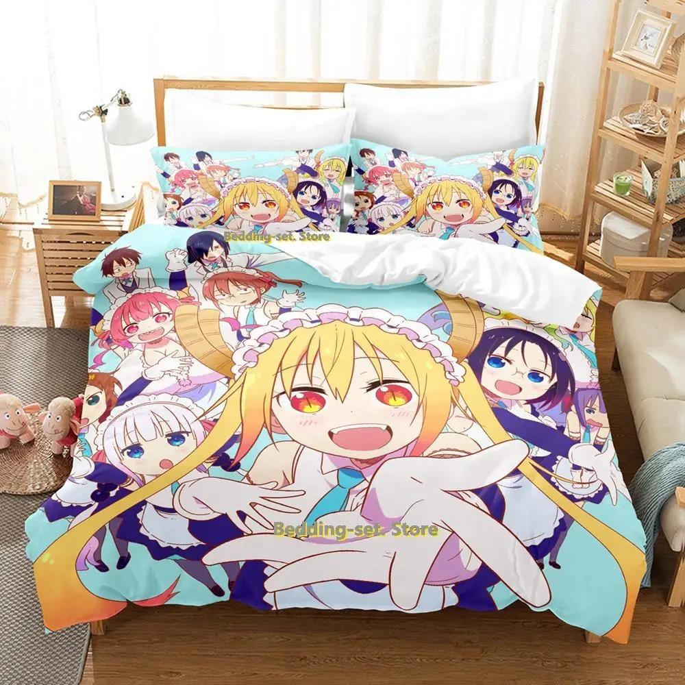 Miss Kobayashi's Drachenmädchen Bettwäsche-Set Anime 3-teiliger Bettbezug Kawaii Mädchen Erwachsene Kinder Schlafzimmer