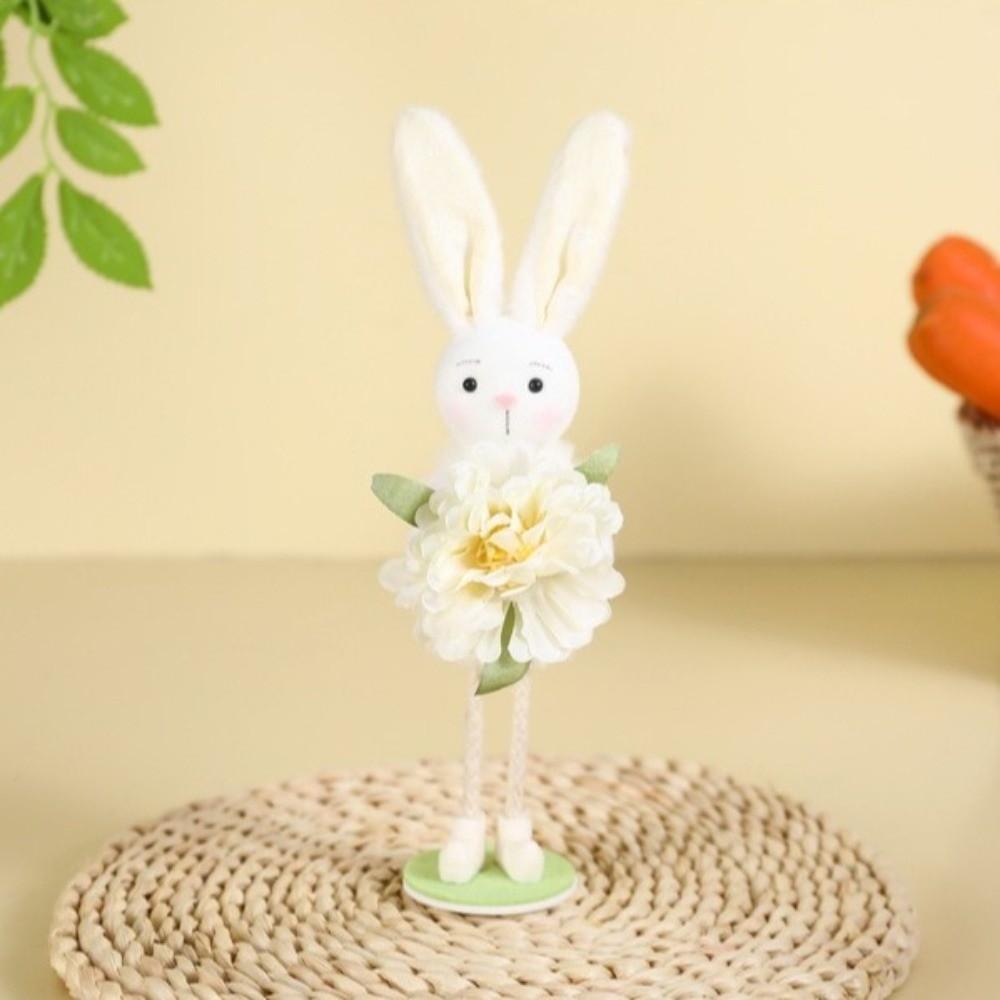 Funny Standing Easter Bunny Ornament Cartoon Cute Flower Rabbit Figurine Handmade Colorful Bunny Decor Easter Party