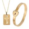 Gold Silver Heart Lock Bracelets Stainless Steel Key Pendant Necklace  Women Men