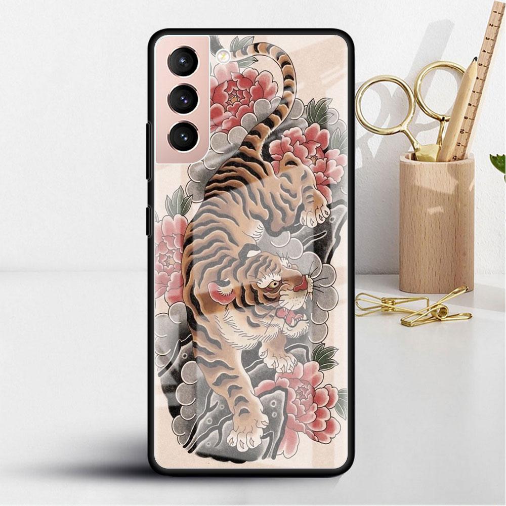 Glass Case For Samsung Galaxy S22 S20 FE S21 5G S10 S9 Plus Note 10 20 Lite Tempered Phone Cover Tiger Crane ART
