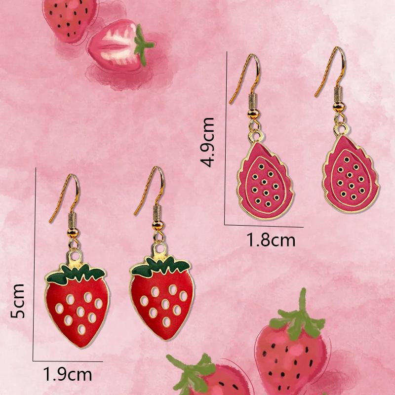 Simulation strawberry dragon fruit Korean version jewelry alloy drip earrings pendant earrings alloy material exquisite and sweet