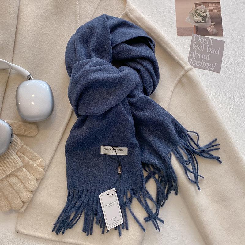 Winter Wool Scarf For Women Long Warm Cashmere Scarves Hijab Solid Lady Shawl Wrap Female Pashmina Bandana Head Scarfs New