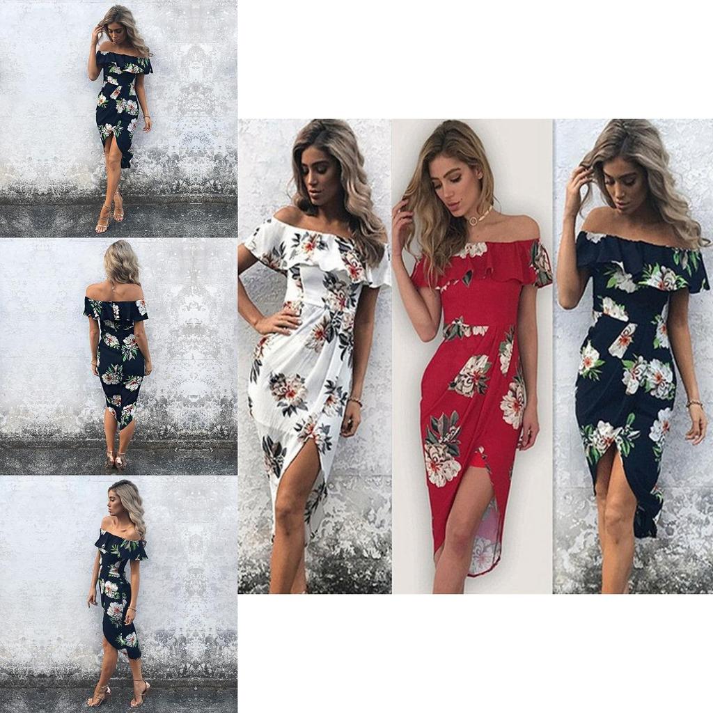 Elegant Women Floral Print Short Sleeve Boho Long Dress Evening Party Maxi Wrap Dress
