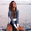 Womens Long Sleeve Rash Guard Swimsuit With Striped High Elasticity UV Protection Surfing Diving Wetsuit