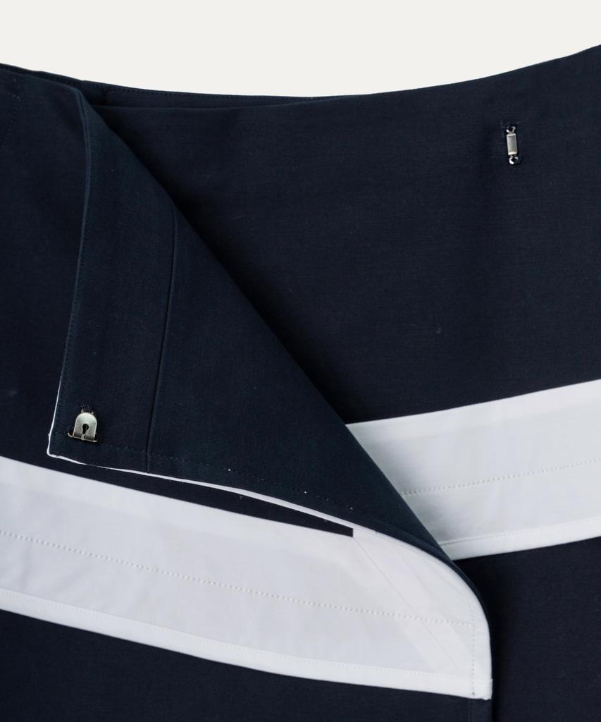 MAYOL Contrast Cotton Blend Wrap Skirt_Navy
