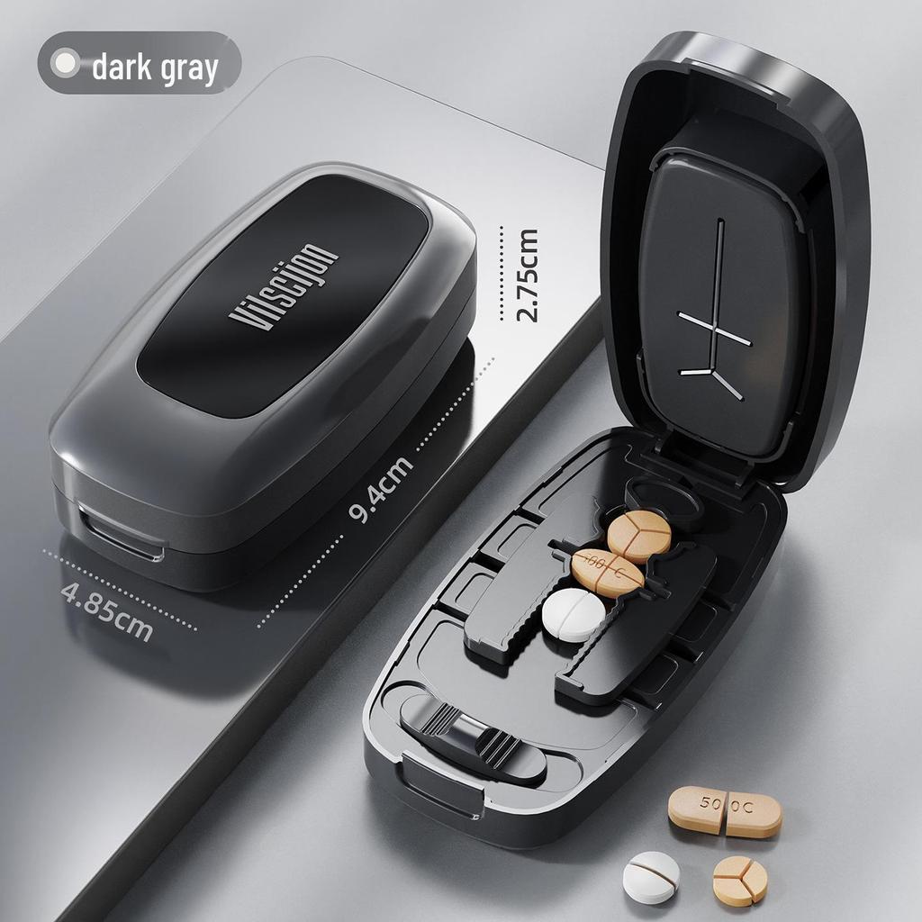 Multi-functional Pill Cutter & Divider with Storage – Portable 2, 3, & 4-Way Pill Dispenser Box Gadget