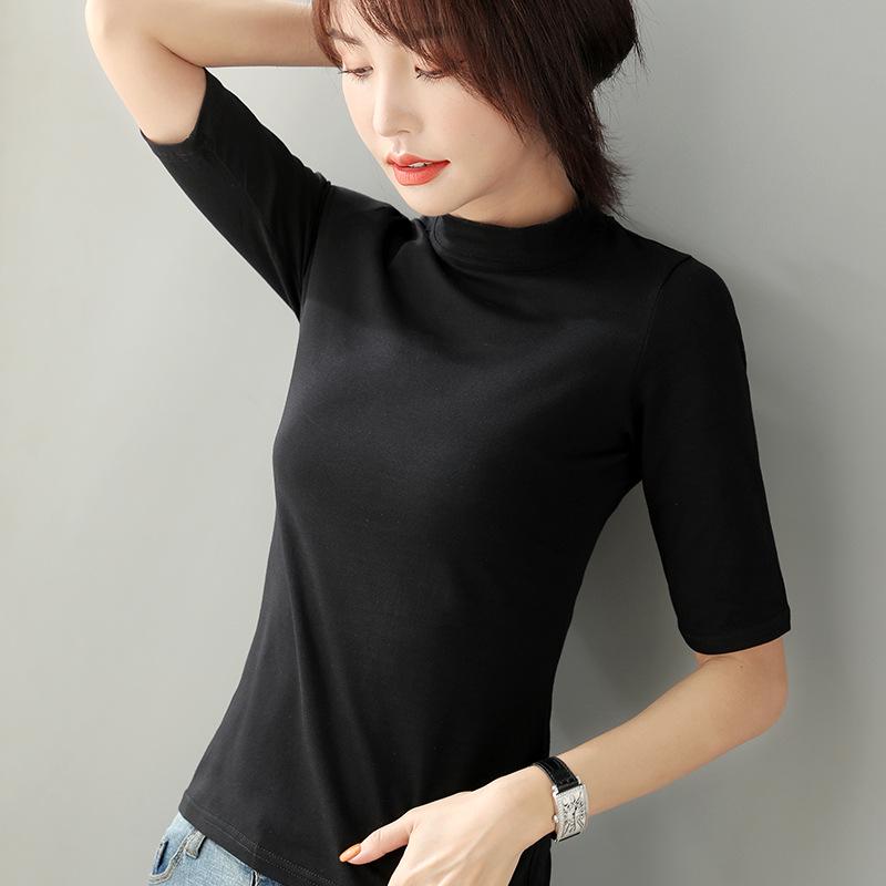 Fashionable Women's Mid-Sleeve, Small High Collar Pure Cotton Slim Fit Shirts