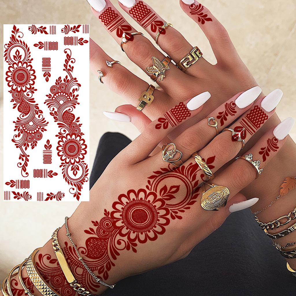 1 Foglio Hennè Ramadan Stile Indiano Tatuaggi Temporanei Per Mani Dita Donne, Adesivi Finti Tatuaggi Lunga Durata Realistici