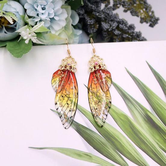 Women Earrings Butterfly Wing Gradient Color Rhinestone Ear Hook Jewelry