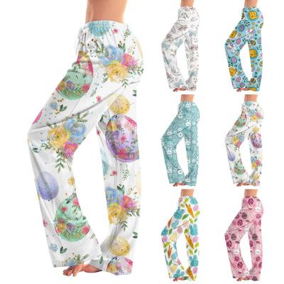 Moda feminina solta casual páscoa estampada calças casuais