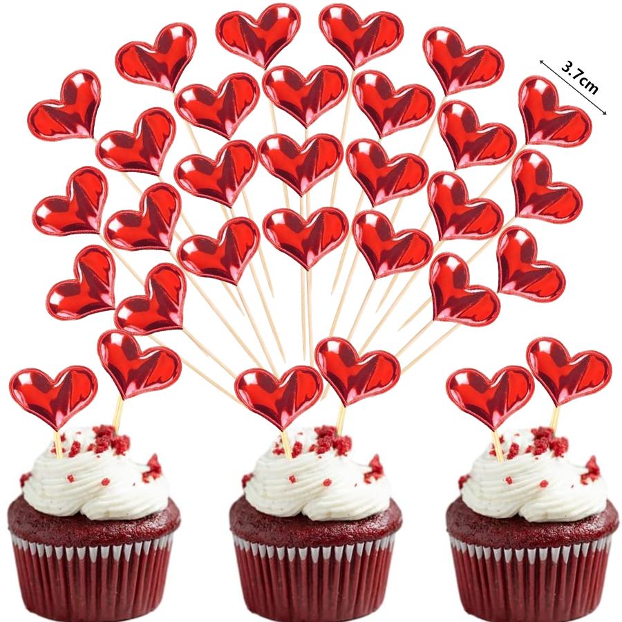 

50/100Pcs Red Heart Cupcake Toppers Valentine s Day Cupcake Picks DIY Dessert Fruits Food Picks for Wedding Birthday Cake Decor 50PCS красный