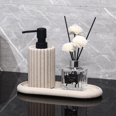 Japanese Striped Portable Lotion Bottle Bathroom Shampoo Dispensing Bottle Natural Sand Stone Soap Dispenser Bathroom Accessory