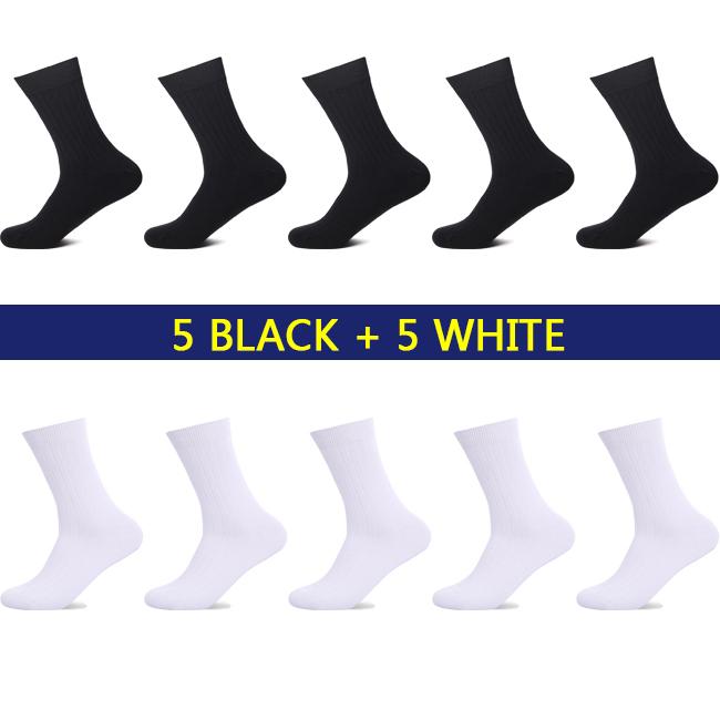 10 Paar Nieuwe Herensokken Katoen Man Zwart Wit Zakelijk Casual Ademend Strepen Dubbele Naald Mannelijk Hoge Kwaliteit