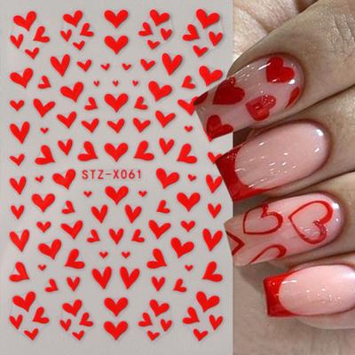 Autocollant Nail Art Romantique Saint-Valentin Français Pêche Rouge Irrégulier Amour Autocollant Ongle