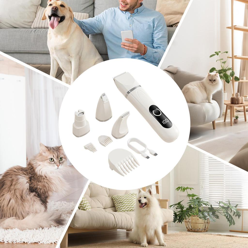 Dog Grooming Kit 4-in-1 USB Rechargeable Electric Shaver Grinder Pet Grooming Kit For Puppy Pet Dachshund Home Indoor Paw Claw