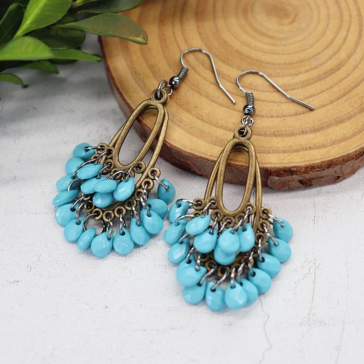Handmade Retro Exquisite Water Drop Fringed Earrings Women's Long Versatile Temperament Earrings Smart Personality Show Face Thin Earrings