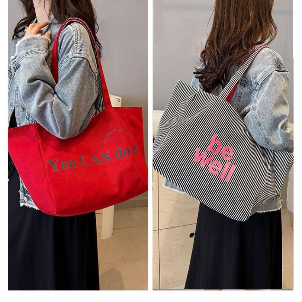 Two-sided Design Women's Shoulder Bag Canvas Material Canvas Handbag Daily Use