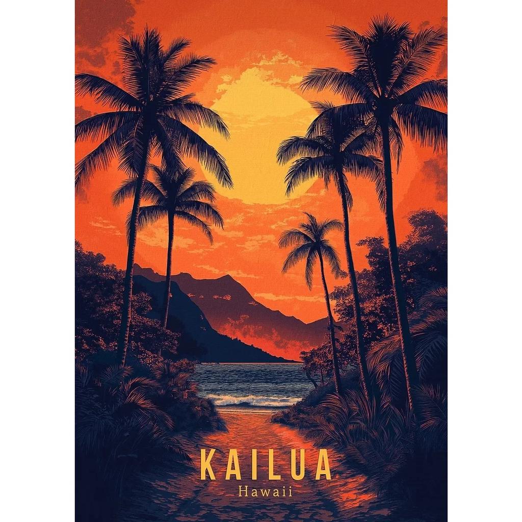 Hawaii Travel Posters Oahu Waikiki Sunset Vintage Tropical Prints Beach Ocean Canvas Painting Wall Art Pictures Home Room Decor