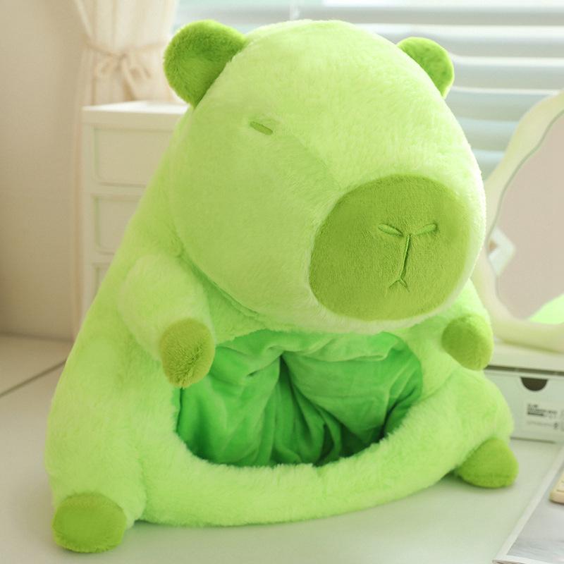 

Creative capybara head cover plush toy doll cute capybara hat children soothing doll performance props 38*35cm（0.4kg） зелёный
