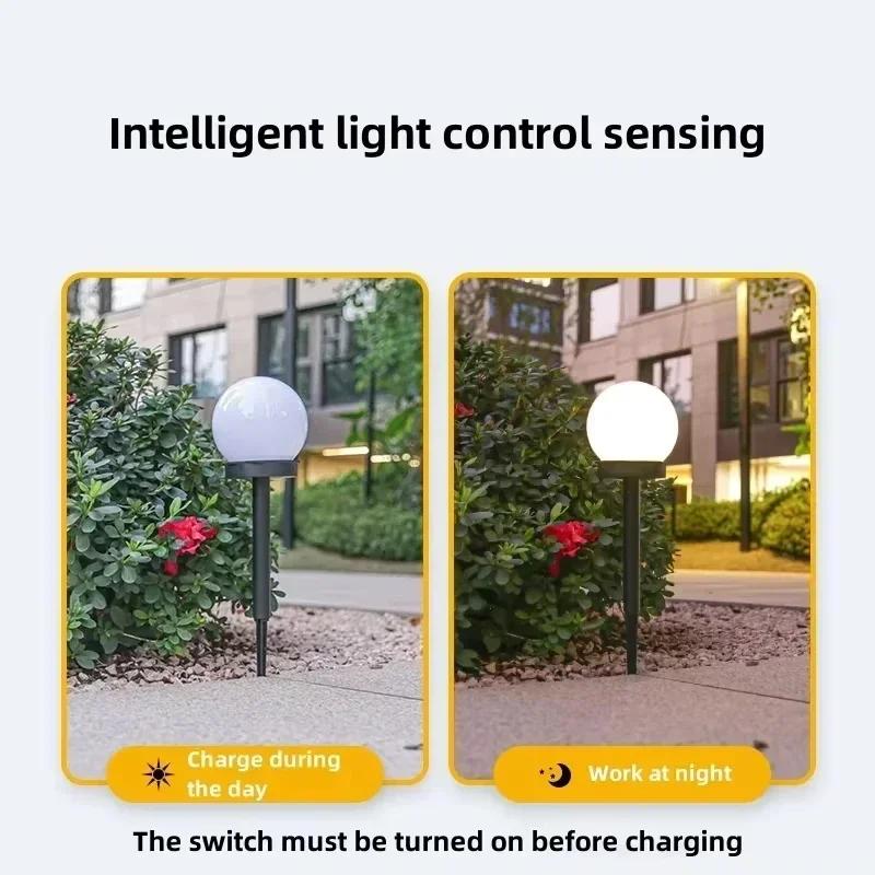 Solar Powered LED Round Ball Light Waterproof Outdoor Lawn Lamp Landscape Lighting Ground Plug for Garden Pathway Villa Decor