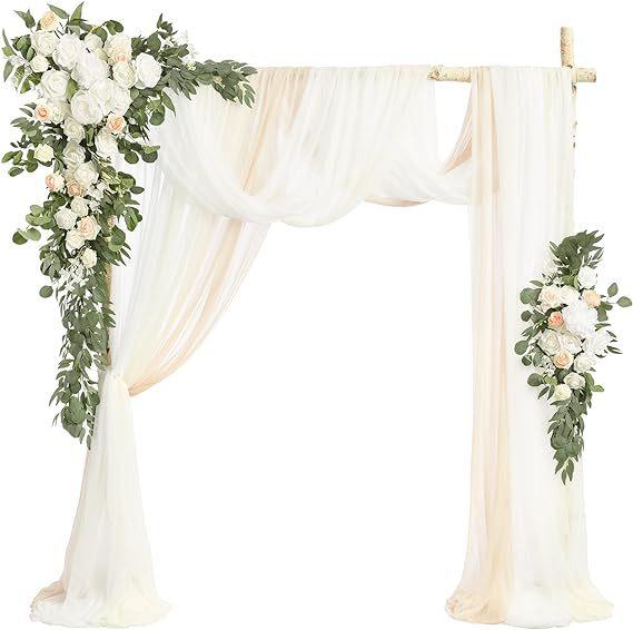 Luxury Wedding Arch Flower Six-Piece Set - 2 Pieces Flower Game 3 Pieces Curtain 1 Arch Suitable For Wedding Diy Decoration