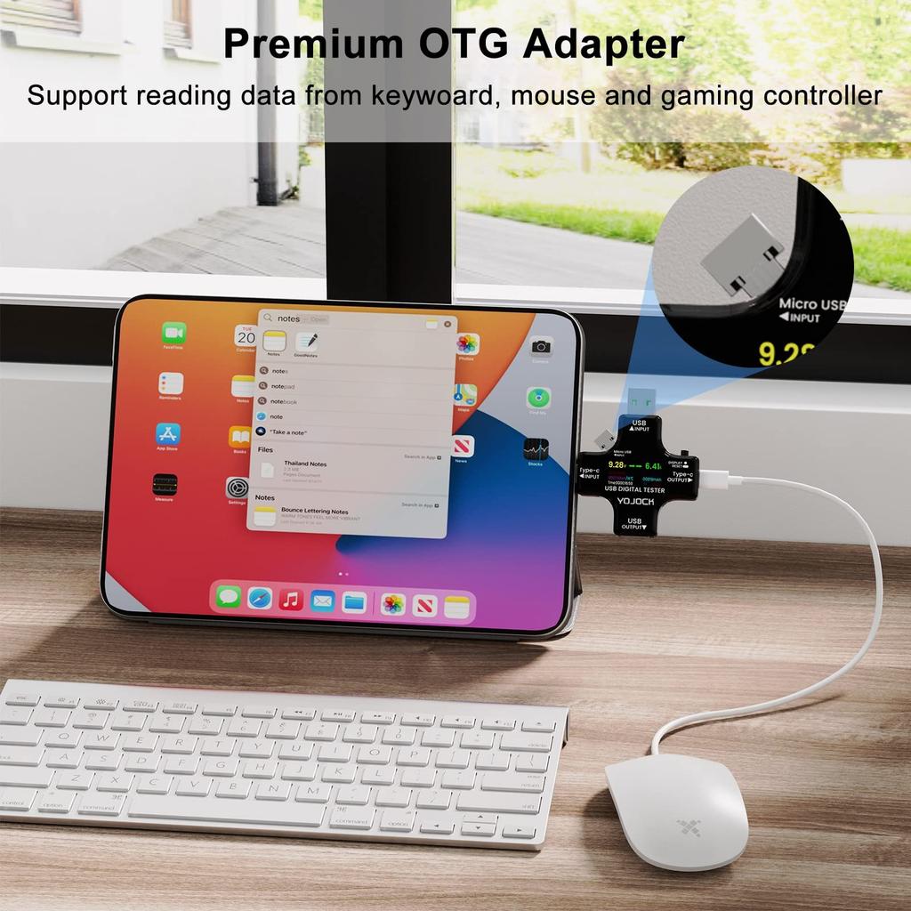 Tester Meter 2-in-1 USB C Current Meter LCD Digital Multimeter Current Power Meter Power Capacity Working Time Detector(Pack with OTG Adapter)