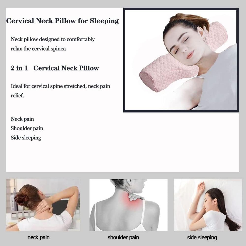 Pernă Cervicală pentru Gât pentru Dormit cu Alinare a Durerii, Pernă Rulou pentru Gât Spumă cu Memorie, Pernă Cilindrică de Călătorie pentru Pat pentru Persoane care Dorm pe Lateral, Persoane care Dorm pe Spate. (albastru)