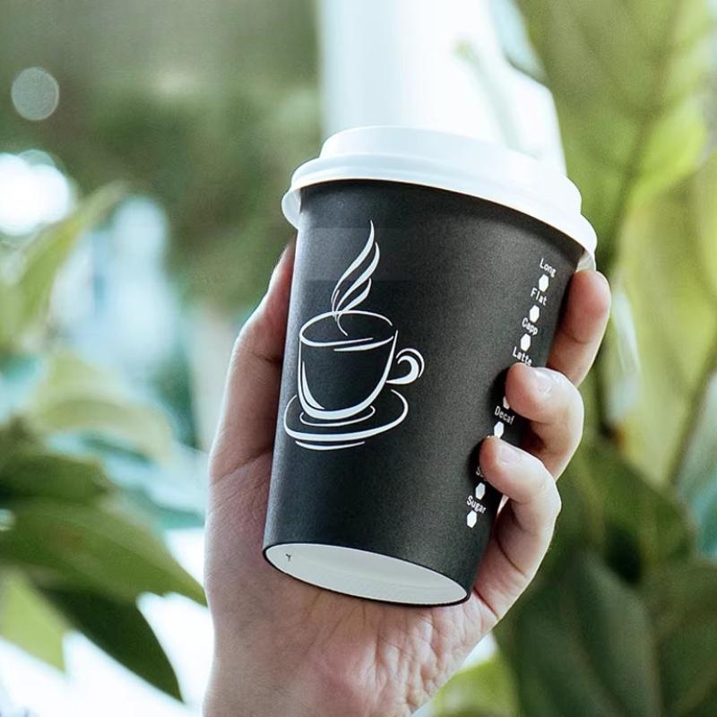 Disposable Paper Cup Coffee Milk Tea Hot Drinks Pack Cups with Lid Thickened Design To Prevent Leakage Resistant To Deformation
