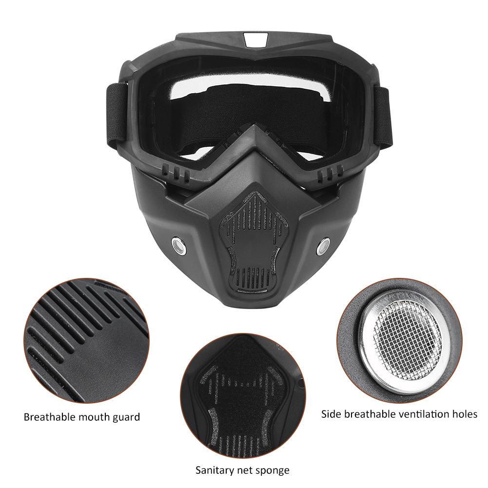 Motorcycle Goggles with Detachable Mask Outdoor Riding Cycling Protection Glasses(transparent)