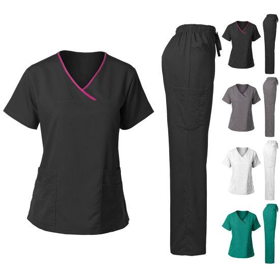 Ensemble uniforme Haut col rond Fermeture éclair Manches courtes Poches Pantalon Taille élastique Ensemble rapide