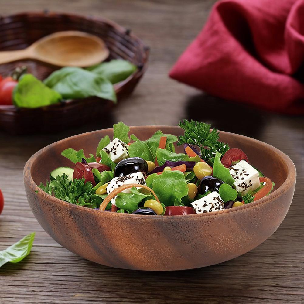 Wooden Snack Dish Fruit Food Salad Soup Bowl For Home Coffee Shop